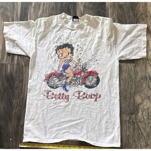 Betty Boop Motorcycle Vintage 90s T Shirt Diamond Dust USA Made Biker Graphic M